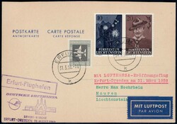 1958, Antwortkarte mit 2-Länderfrankatur vom Lufthansa-Erstflug ...