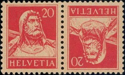 20+20c karminrot, geriffeltes Papier, 900.-