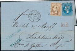 LICHTENSTEIG 1866, 10c + 20c auf Brief von Le Havre nach der ...