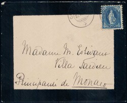 1901, 25c blau auf Trauerbrieflein nach Monaco