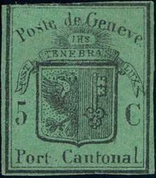 Genf 5c Grosser Adler, dunkelgrün, farbfrisch, oben links berührt, ...