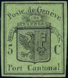 Genf 5c Grosser Adler, gelbgrün, farbfrisch, allseits breitrandig, ...