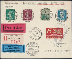 1926, Flugpost zum Abschluss des Comptoir Suisse Lausanne, R-Brief ab ...