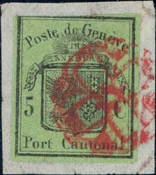 Genf 5c Grosser Adler, farbfrisch, kurz angeschnitten, sonst ...