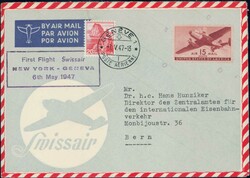 1947, Swissair-Flug New York-Genf, US-Marken nicht gestempelt da in ...