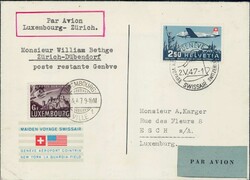 1947, Swissair-Flug Genf-Washington, seltene Verwendung ab Luxemburg, ...