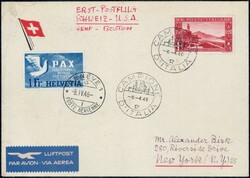 1946, Erstflug Genf-New York, seltene Verwendung ab CAMPIONE + 1Fr ...