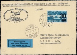 1937, Erstflug Salzburg-Linz, saubere Karte, SLH 100.-+Automatically ...