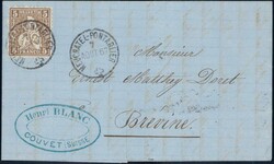 1867, 5c gelbbraun auf sauberem Brief von Couvet nach Brevine, ...
