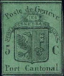 Genf 5c Grosser Adler, dunkelgrün, farbfrisch, teils der Randlinie ...