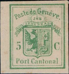 Genf 5c Ganzsachenausschnitt, farbfrisch und allseitig breit ...