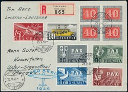1946, 1.50Fr Pro Aero mit hoher Pax-Zusatzfrankatur auf R-Brief von ...