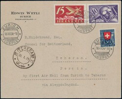 1924, Mittelholzer Persienflug Zürich-Teheran, privater Umschlag, ...