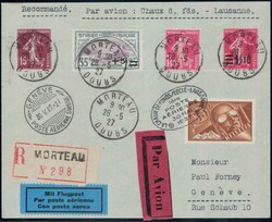 1927, NHORA-Erstflug Chaux-de-Fonds nach Lausanne, sauberer Brief ab ...
