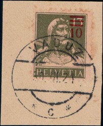 1921, 10/13c grünoliv auf kl. Briefstück mit Vollstempel VADUZ 30.3 ...