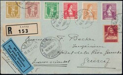 1930, Serien Tellknabe (3) + Brustbild (3) auf R-Luftpostbrief von ...