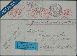 1936, Bedarfsbrief mit 4 Firmenfreistempel von La Chaux-de-Fonds nach ...
