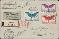 1925, 65c, 75c + 1Fr Ikarus auf R-Brief von Basel über Berlin nach ...
