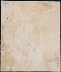 5c golden, ungezähnte Farbprobe auf Papier mit KZ, punkthelle Stelle