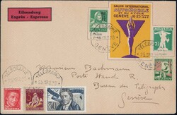 1927, Serie (4) auf Brief mit 2 Ganzsachenausschnitte + Vignette vom ...