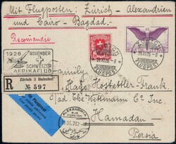 1926, 1.20Fr mit Plattenfehler HFLVETIA auf Mittelholzer Afrikaflug ...