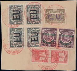 USA 1925, 1 Peso im Viererblock + 5 Poso auf BriefstückAutomatically ...