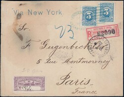 1906, sauberer R-Brief von Cartagena via New York nach Paris, ...
