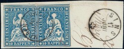 MEERENSCHWAND 1859, 10Rp blau, farbfrisches Paar, links schmalrandig ...