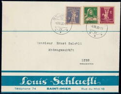 5+10c rotlila/grün auf Firmenbrief von St. Imier, 120.-