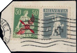 1919, 50c Flügelradaufdruck auf kl. Briefstück von Lausanne, 200 ...