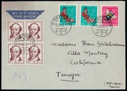 1954, Buntfrankatur auf Luftpostbrief von Birsfelden nach Tanger / ...
