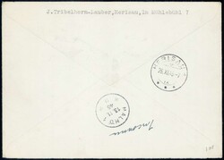 1945, Swissair Erstflug Zürich-Malmö, rückseitiger AK-Stempel, nur ...