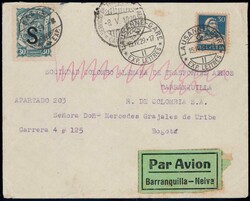 1929, 20 centavos + 30c Tell auf Brief von Lausanne nach Bogota, SLH ...