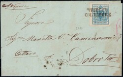 Schiffspostbrief 1855, 9Kr blau auf Brief nach Dobrota, gest. TRIESTE ...