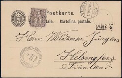 1880, 5c braun auf 5c Postkarte von Uznach über St. Petersburg nach ...
