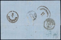 1865, 10c blau + 40c grün auf Faltbrief von Lausanne nach Venedig, ...