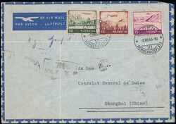 1946, Buntfrankatur auf portogerechtem Luftpostbrief von Baden nach ...