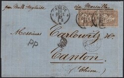 China 1867, 1Fr goldbronze (gelblich) im senkrechten Paar (leicht ...