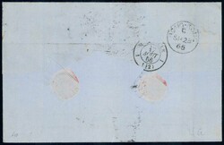 China 1866, 40c grün + 60c kupferbronze (schwache Bugspur) auf ...