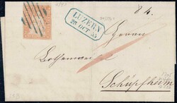 LUZERN 1855, 20Rp gelblichorange, kurz beschnitten auf sauberem ...