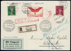 1929, R-Brief von Genf nach Adelaide / Australien, geflogen auf der ...