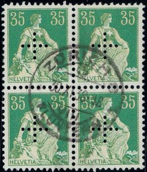 1935/37, 35c grün/orange im Viererblock, zentrisch gest. Zürich, ...