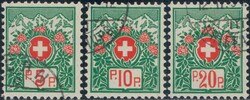 1927, Serie Schweizer Wappen und Alprenrosen, Faserpapier ohne ...