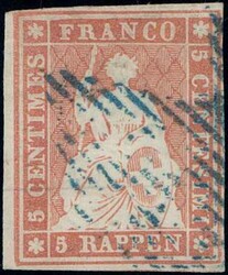 5Rp braunorange, farbfrische Marke, breitrandig, blaue Eidg. Raute, ...