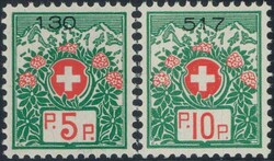 1911/26, Schweizer Wappen und Alpenrosen, Serie Faserpapier mit ...