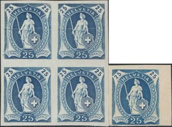 1904, 25c blau, Viererblock auf dünnem Papier + Einzelwert auf ...