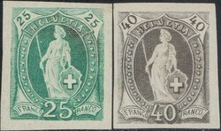 1881, 25c grün + 40c grau, 2 Proben auf Papier mit KZAutomatically ...
