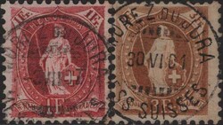 Stehende Helvetia, 4 Werte mit Entwertungen von MOREZ DU JURA ...