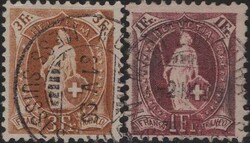 Stehende Helvetia, 4 Werte mit Entwertungen von MOREZ DU JURA ...