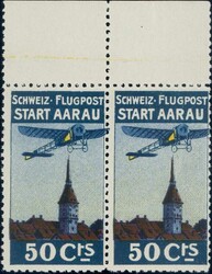 1913, Vorläufer Aarau im postfrischen Rand-Paar, rechte Marke mit ...